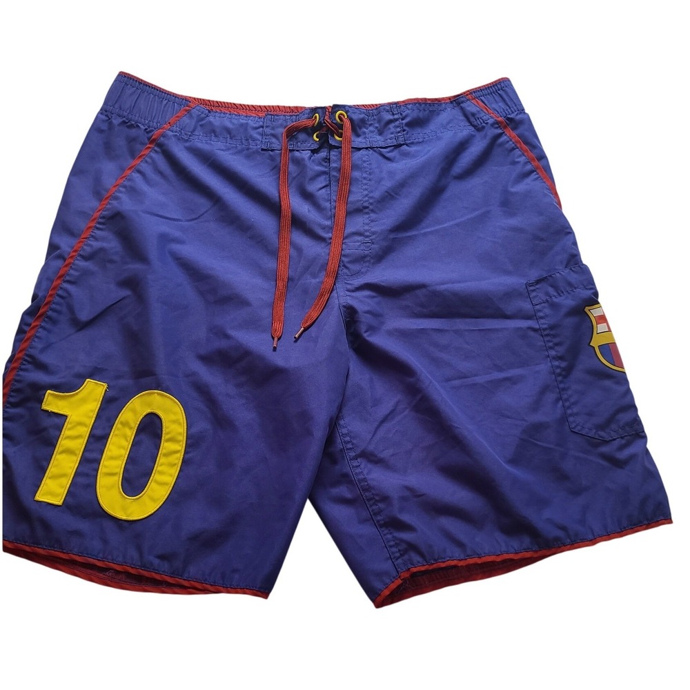 FC Barcelona Men's Board Shorts Blue Red Soccer Swim Trunks Size‎ 32 Messi 10
